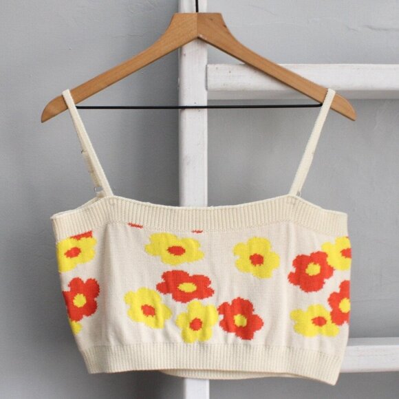 Callahan Cream Groovy Daisy Knit Cardigan Cropped Top 2 PC Set Size Large - Picture 5 of 9